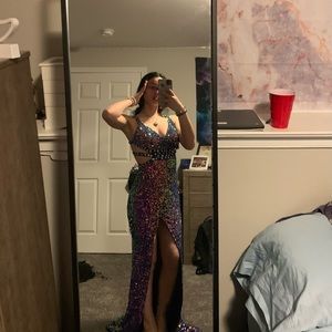 Purple/Iridescent Sequins Cocktail Dress